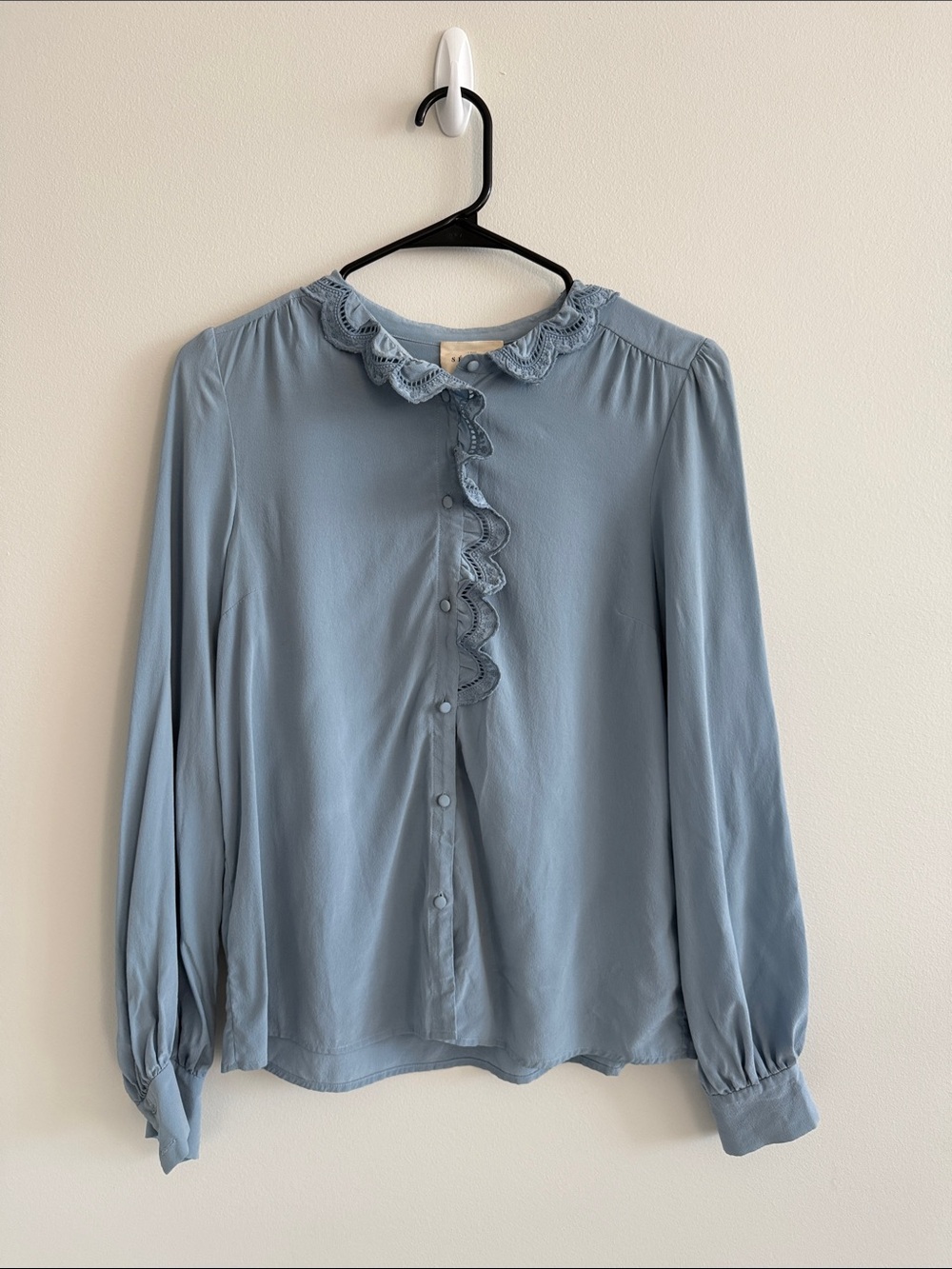 Sezane Light Blue Ruffle-Trim Button-Up Blouse - Women's Top Size 36